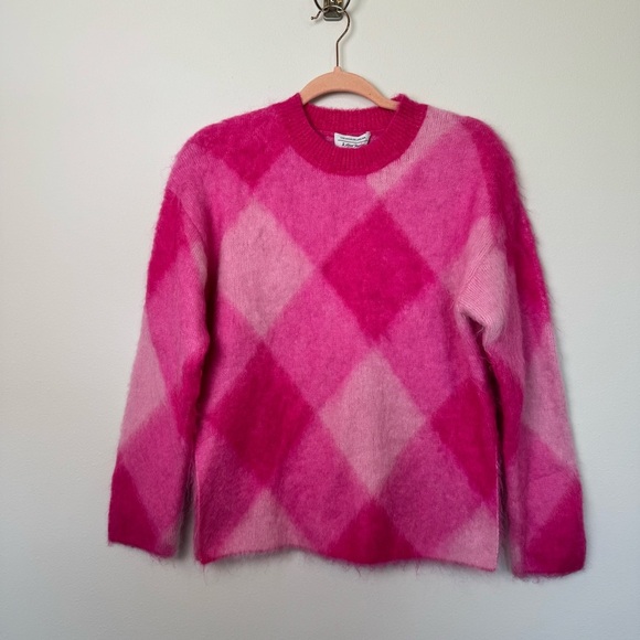 & Other Stories Pink Plaid Mohair Blend Sweater - Picture 6 of 10